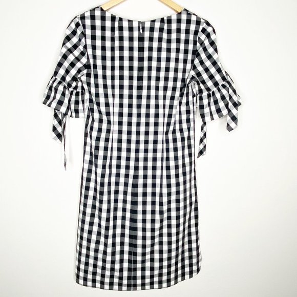 J. Crew Gingham Ruffle Sleeve V Neck Midi Shift Dress Black White Size XS - Picture 4 of 12